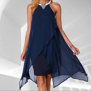 O-neck Sleeveless Asymmetrical Chiffon Dress